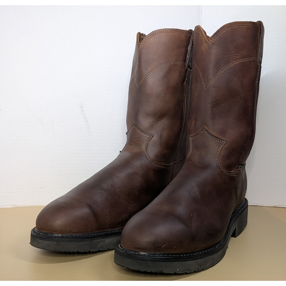 Justin Mens Boots Steel Toe Original Work Leather Pull On 9.5 EEE Wide 47644